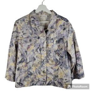 Chico's Jacket large Purple Pastel Spring Button Up‎ 3/4 sleeves Lightweight